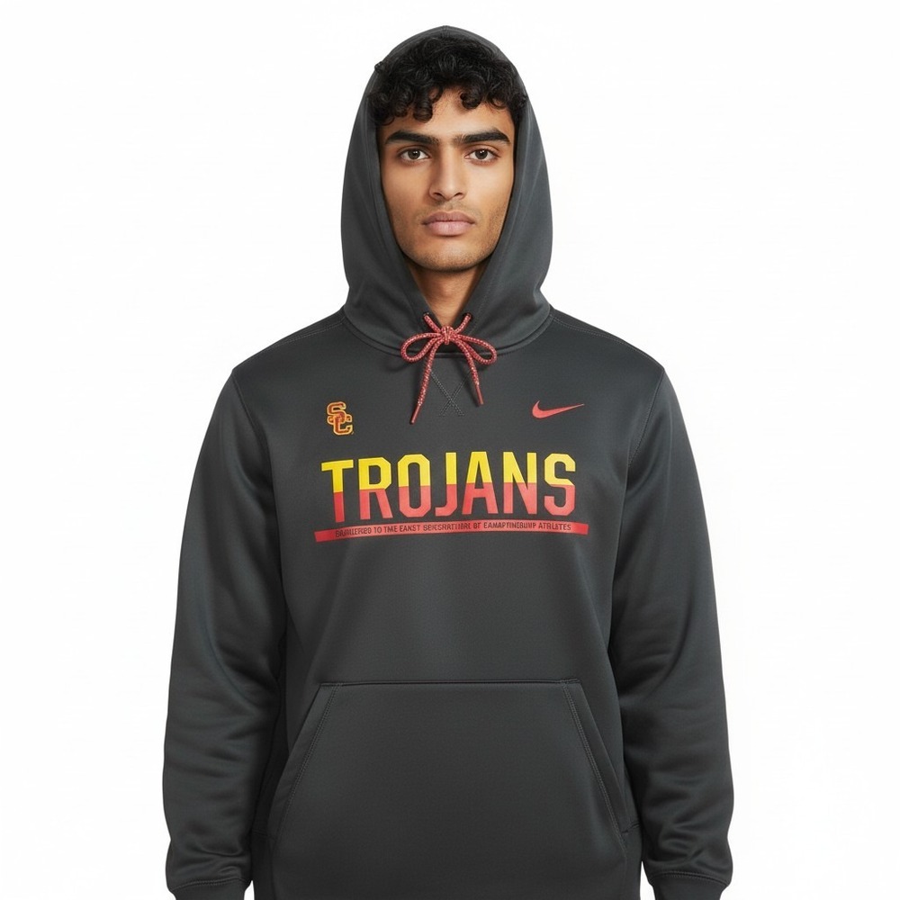 Nike USC Trojans Hoodie M Black Therma-FIT Pullover NCAA Sweatshirt